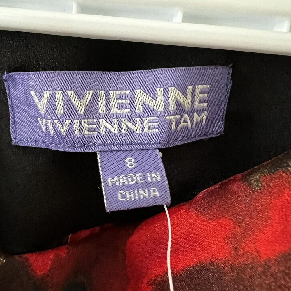 Vivienne Tam NWT Size 8 Red Black Draped Cowl Neck Long Sleeve Top Abstract Art - Picture 5 of 11